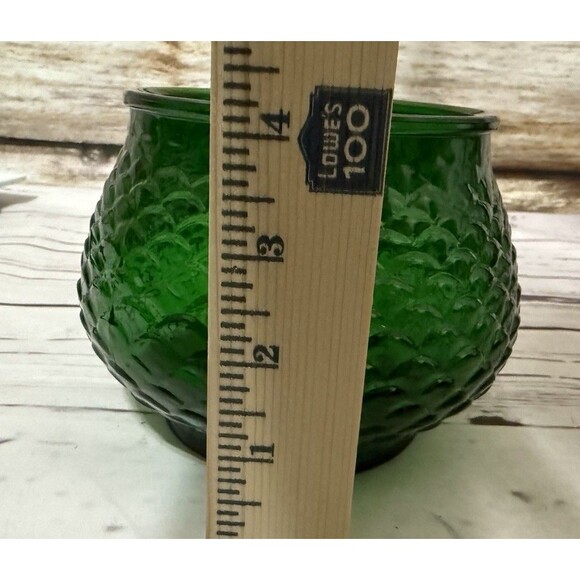 Vintage E. O. Brody Co. Forest Green Fish Scale Glass Vase Bowl 4” - Picture 3 of 10